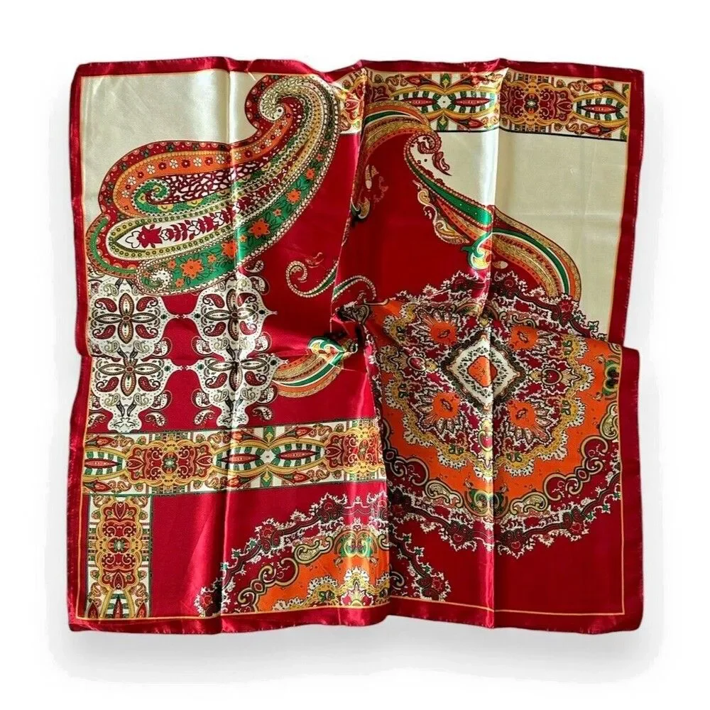 Red & Beige Orange Square Scarf 35” X 35” New Headscarf Scarve